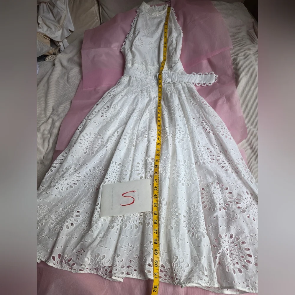 ZARA Openwork Embroidered Midi Dress ZW COLLECTION oyster white Nwt - Picture 7 of 16